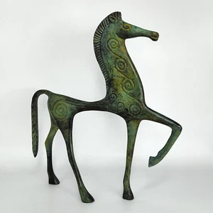 Greek Bronze Horse MCM Patina 8" Tall Decorative Art Figurine - Afbeelding 1 van 7