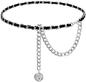Women's Chain Belts Fashion Layered Flocking Cloth Belts Metal Waist Chain fo... - Picture 1 of 7