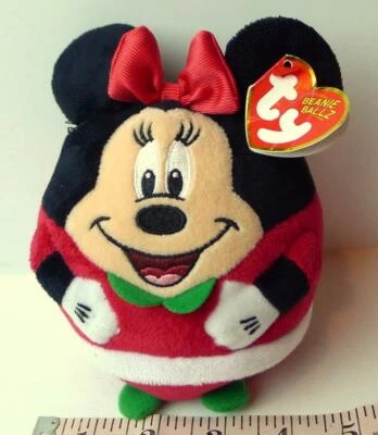Juguete de peluche Minnie Mouse Christmas Ty Beanie Ballz 2013 Beanbag Foto 1 de 4
