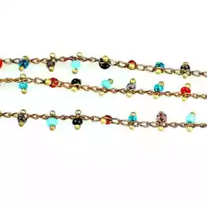 Cadena de cuentas de vidrio 1,4x3 mm latón crudo con cadena de cuentas de vidrio de gota de 2,5 mm z024 - Imagen 1 de 1