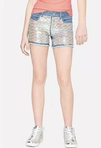 Nwt Justice Girls Flip Sequin Midi Denim Shorts Medium Wash Size 6 Regular - Picture 1 of 7