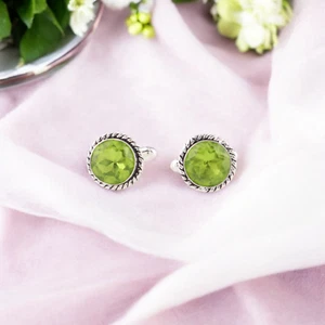 Natural Peridot Gemstone 925 Sterling Silver Handmade Cufflinks Men's Jewelry - Picture 1 of 10