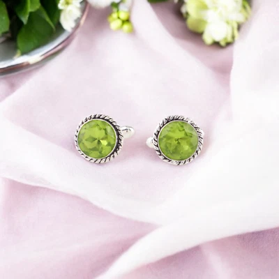 Gemelos hechos a mano de plata de ley 925 con piedras preciosas de peridoto natural joyas para hombre Foto 1 de 4