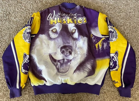 Vintage 90s Washington Huskies Chalk Line Fanimation Jacket USA Made Size Large Cover