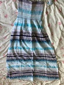 Animal Blue Strapless Cotton Peacock Printed Woven Maxi Dress. sz 16 . new - Picture 1 of 7