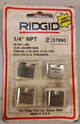 Ridgid 37860 1/4" NPT 12-R HS Pipe Threading Dies 18 TPI-RH 12-R HS Pipe Dies - Image 1 of 2