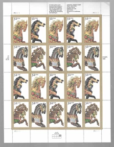 Scott # 2976-2979 USPS Stamp Sheet 20 Carousel Horse Camel Reindeer 1988 Stamps - Picture 1 of 1