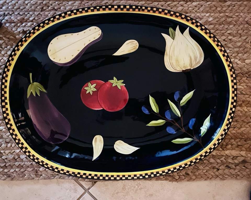 Plato de cerámica pintado a mano negro Laurie Gates Ware XL 20" "de verdad" raro negro Foto 1 de 4