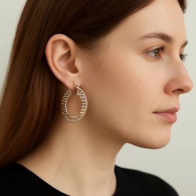 Brincos de argola texturizada de prata esterlina de dois tons design listrado polido 4,6 g - Imagem 1 de 4