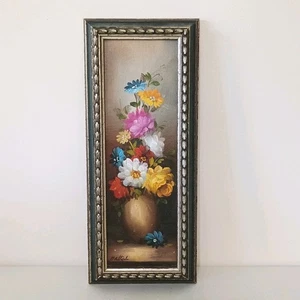 Signed P. Attali Oil On Canvas Floral Still Life Painting Framed 14 X 6" - Picture 1 of 11