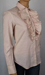 Ralph Lauren Large L Pink Cream Ruffle Striped Blouse NWT - Picture 1 of 1