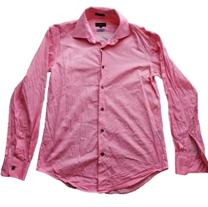 Oxford Men's Medium Slim Fit Business Dress Shirt Pink with White Pin Stripes - Picture 1 of 6