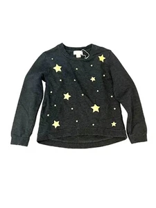 KATE SPADE KIDS GIRLS  GRAY SWEATSHIRT GOLD SPARKLY STARS PULLOVER  JUMPER SZ 7 - Picture 1 of 6