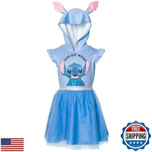 Disney Lilo and Stitch Little Girls Mesh Cosplay Short Sleeve Dress Blue 6 - Picture 1 of 5