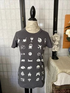 American Apparel JR Women L Gray Cotton Fitted Tee Screenprint:Travel - Picture 1 of 16