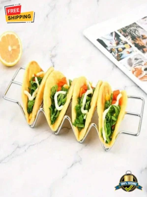 1 pc Stainless Steel Taco Holder Tray, Holds 4 Corn Cakes or Wraps, Baking Stand - Image 1 of 4