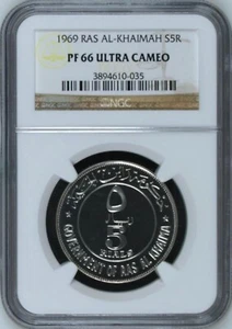 RAS AL KHAIMAH , SILVER  5 RIYALS 1969 - NGC PF 66 UC , RAREP - Picture 1 of 2