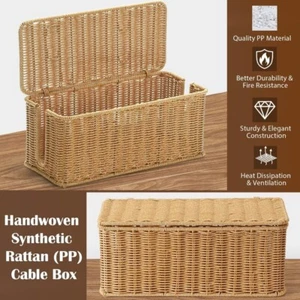 Hand gewebt Kabel-Management-Box Mit Deckel Imitation Rattan Box Schreibtisch - Photo 1/7