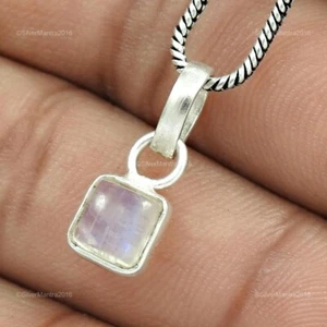 Birthday Gift Rainbow Moonstone Charm Pendant Jewellery Solid 925 Silver - Foto 1 di 8