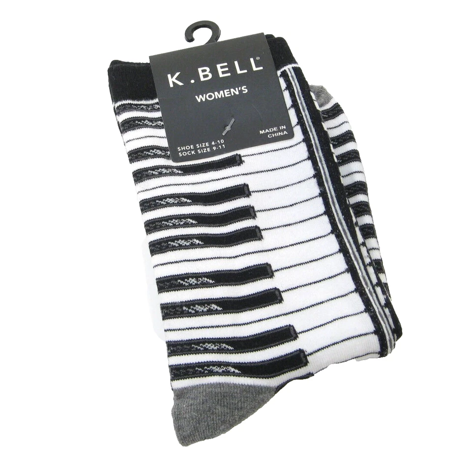 Женские носки K. Bell из хлопковой смеси для музыкального фортепиано клавиатуры черные белые - Изображение 1 из 1