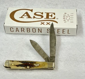 Case xx Knife Small Swell Center Carbon  Steel Damascus 77462 Vintage Bone - Picture 1 of 5