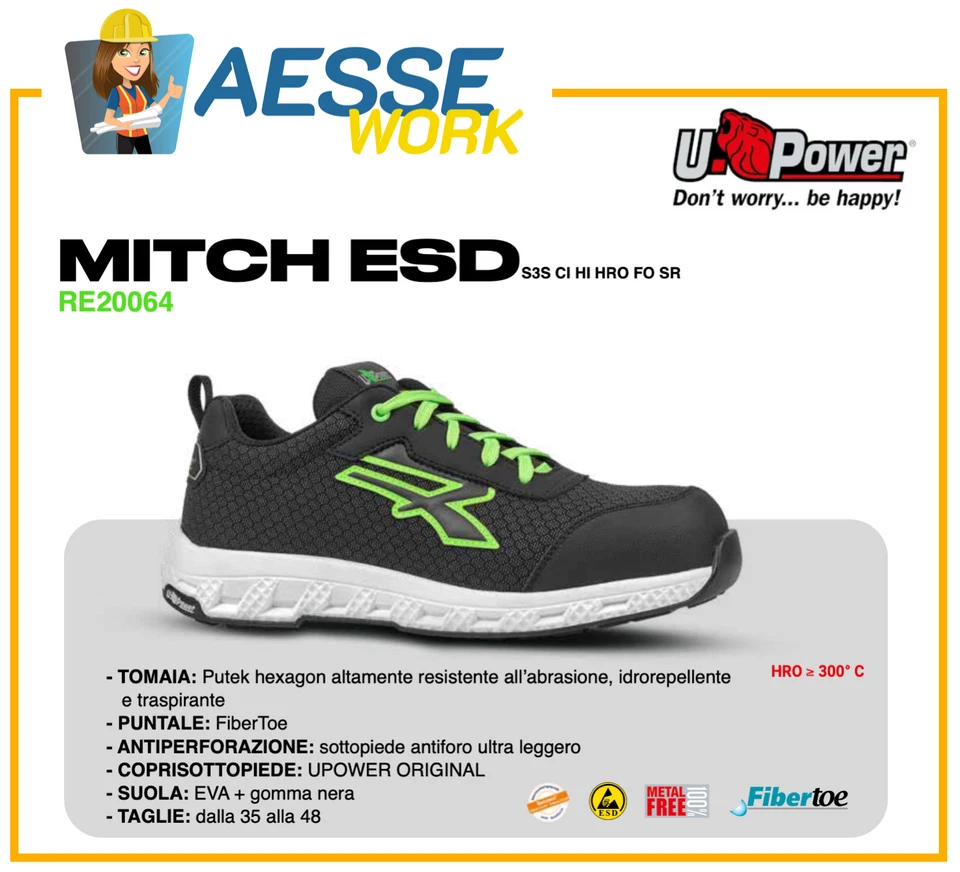 U Power Scarpe Antinfortunische Red Ego Upower MITCH ESD S3S CI HI HRO FO SR