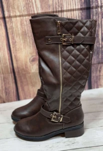 Women's Calf Knee High Riding Boots Retro Double Buckle Chic Style Size 5 - Picture 1 of 5