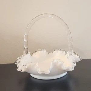 Vintage Fenton Silvercrest Glass Candy Dish Ruffled Clear Glass Handle Unsigned - Picture 1 of 14