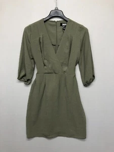 NWT DKNY Women 3/4 Sleeve V-Neck Polyester Dress Size 8 Back Zip Olive M142 19 - Picture 1 of 14