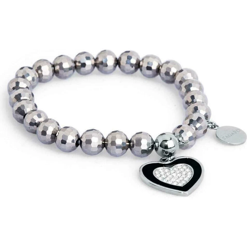 Sagapo Bracciale Elastico Donna Cuore Sfere Color Argento Sagapò SFR14 S’agapo - Immagine 1 di 2