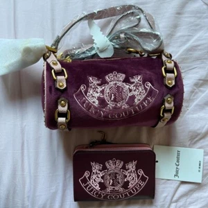 RARE Juicy Couture burgundy twig velvet barrel bag with gold hardware WITH MATCH - Picture 1 of 4