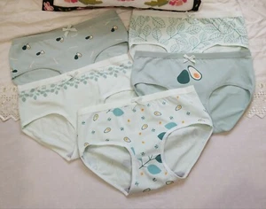 5 Pack Size L Avocado Leaves Print Cotton Blend Underwear Womens Girls - Picture 1 of 12
