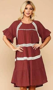 New GIGIO S Terra Cotta Tiered Lace Trim Lined Swing Patio Dress Oversized - Picture 1 of 4