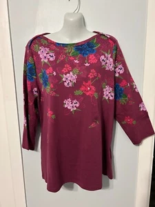 NWT Style&co Floral Purple Multi-Color Top with 3/4 Sleeve Size Large - Picture 1 of 3