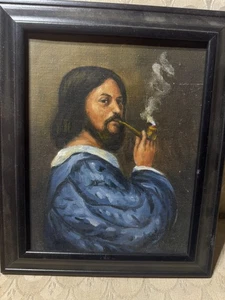 Vintage Ölgemälde "Mann raucht eine Pfeifenszene" - signiert und gerahmt - Bild 1 von 15