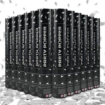 Paquete de 12 cañones de confeti Party Poppers Silver Poppers de 12 pulgadas para fiestas Foto 1 de 4