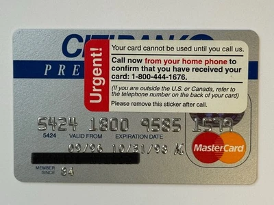 Tarjeta de crédito Citibank Premier con pegatina de activación▪️Sin firmar▪️Caducada en 1998 Foto 1 de 2