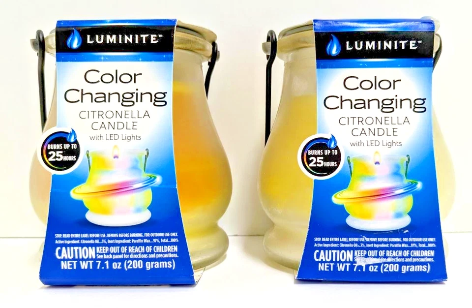 2 LUMINITE Color Changing Citronella Candle with LED Lights. Burns Up To 25 Hrs. - Image 1 of 1