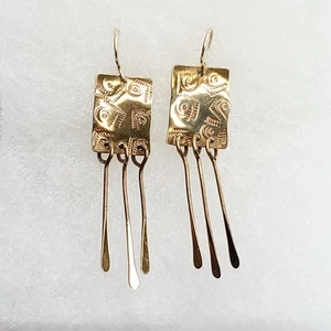 Susan Roggio Dangle Earrings Gold Tone Hand Made Stamped Embossed - Picture 1 of 6