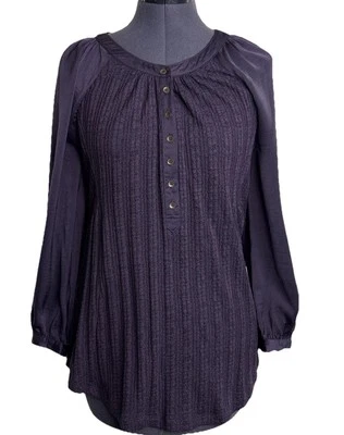 Top Anthropologie Meadow Rue Kersee Henley Mujer Pequeño Ciruela Boho Campesino Foto 1 de 4