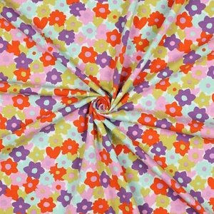 Stoff Meterware Blumen Retro lila orange Jersey elastisch weich waschbar - Bild 1 von 4