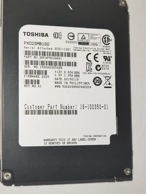 Toshiba 1.6TB SAS 2.5" SSDPX02SMB160 SDFAP90JHA01 15O0A03OTAXB Solid State Drive - Bild 1 von 3