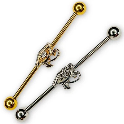 Barra industrial ojo egipcio IP oro plata 14 g circonita blanca H Foto 1 de 4