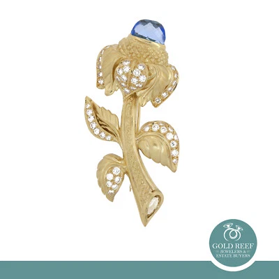 Broche Flor Judith Ripka Diamante y Piedras Preciosas Oro Amarillo 18K 2.25" Foto 1 de 4