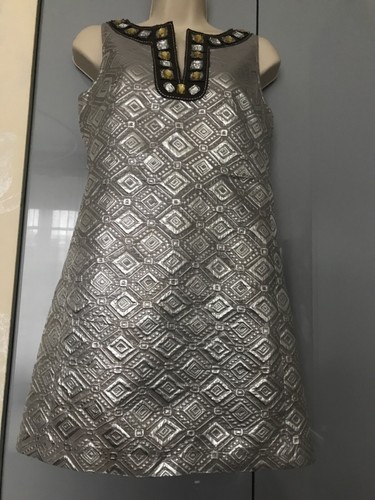 Women’s Tory Burch Silk Blend Metallic Jacquard Dress size 2