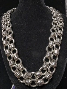 Silver Tone Coldwater Creek Double Strand Metal Chain Necklace 17" - Picture 1 of 5