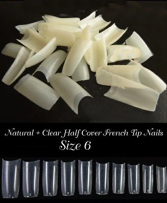 DRESS YOUR NAILS FRENCH TIPS French Tip #6 Half cover False Nail Tips - NATURAL or CLEAR Acrylic UK Seller