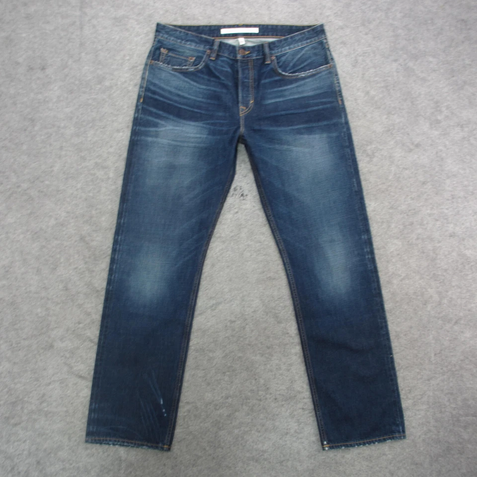 Pantalones de mezclilla rectos Banana Republic para hombre 34x32 azul lavado oscuro blanco roble salvamento Foto 1 de 4