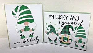 St. Patrick's Day NEW Gnome "Lucky" Wood Block Signs - UPICK - Picture 1 of 2