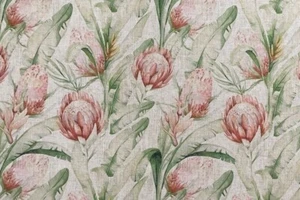 Protea Floral Thistle Linen Pink Fabric Curtain Blind Upholstery - Picture 1 of 7